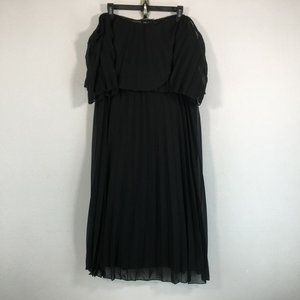 ASOS Pleat Off the Shoulder Double Layer Midi Dress, Women's Size 14 Curve Black